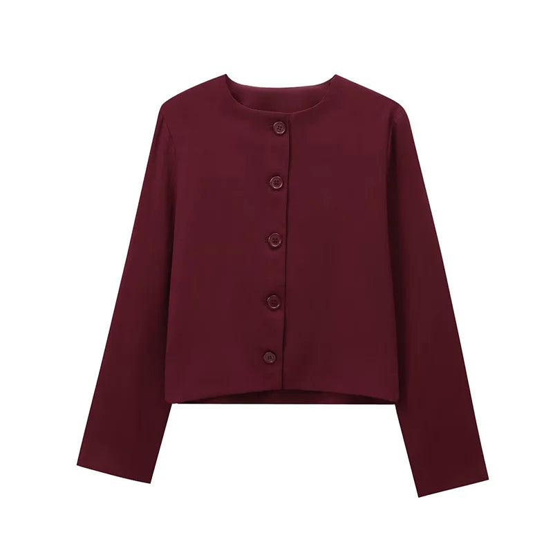 Elegant Slim Fit Women's Jacket Round Neck Single Breasted Long Sleeve Short Jackets Fashion Solid Color Casual Coat Outerwears