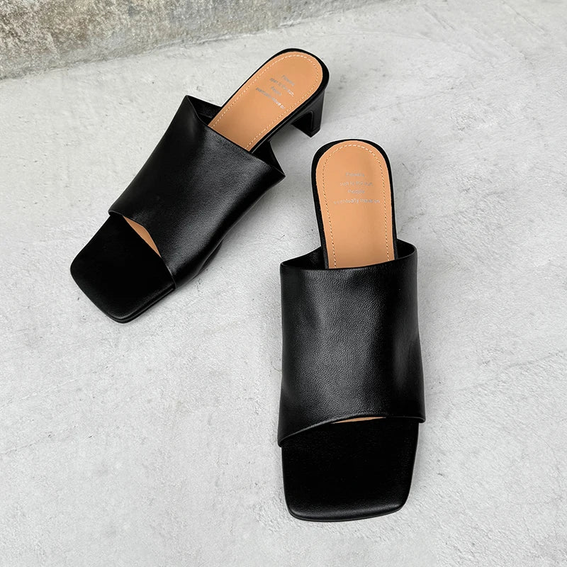 | Red Leather Heeled Mules