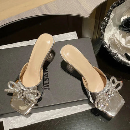 Glitter Rhinestones Transparent Strange High Heels for Women on the Runway