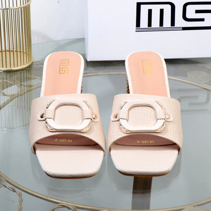Women's high-heeled summer sandals with square buckle in new plus size