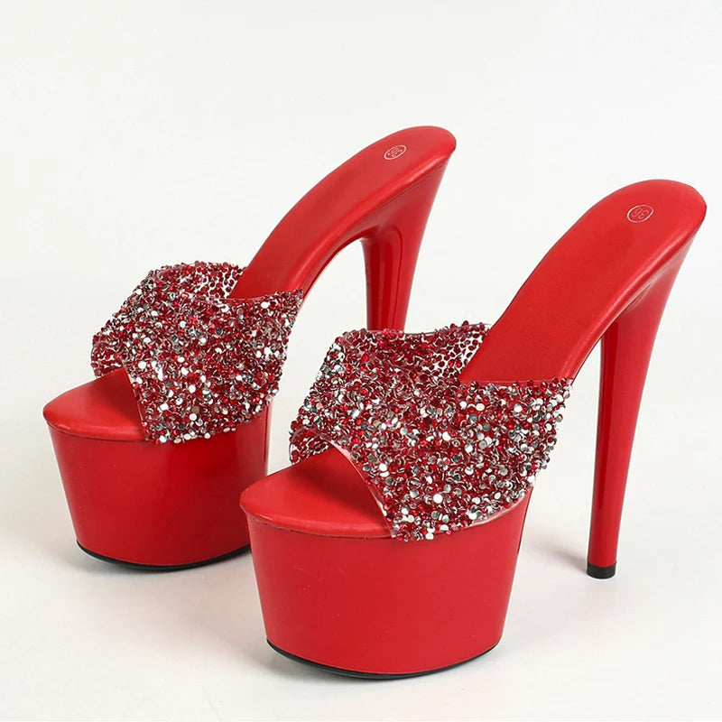 Sequined PVC Super High Heels Modern Slippers