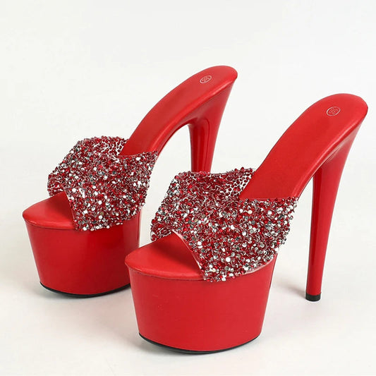 Sequined PVC Super High Heels Modern Slippers