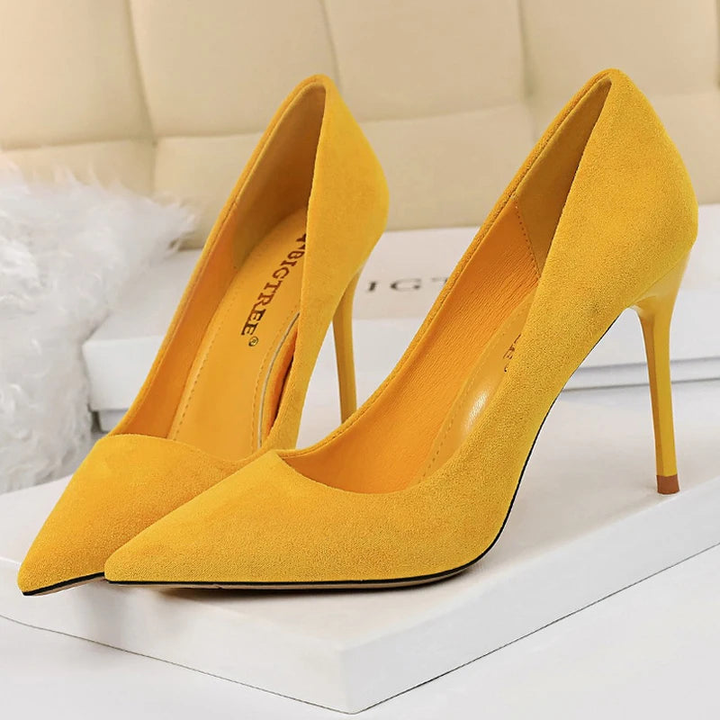 Suede Woman Pumps with 9 cm Stiletto Heels and Pointed Toe for Parties