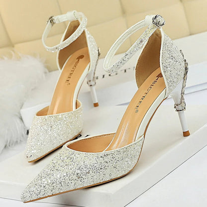 Sequin Wedding Pumps with Metal Decoration - 7.5cm Stilettos