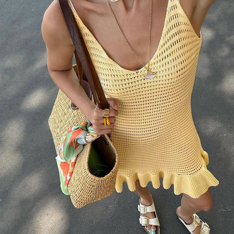 Hollow See Through Knit Mini Dress