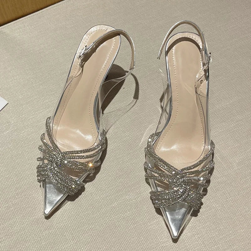 Glitter Rhinestone Pointed Toe Women Pumps and Slingback Sandals