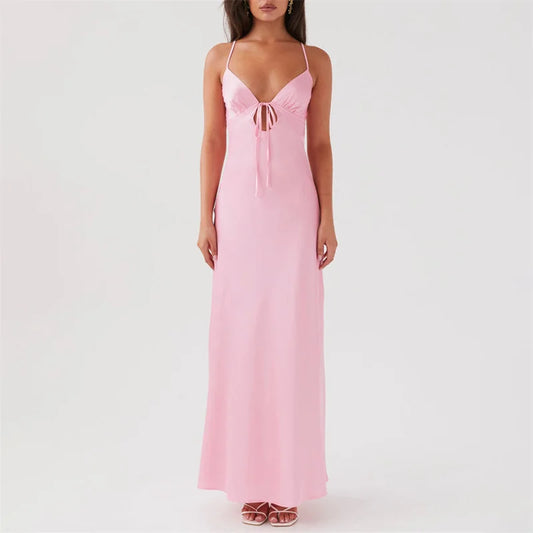 Tie Up Spaghetti Strap Solid Midi Dress