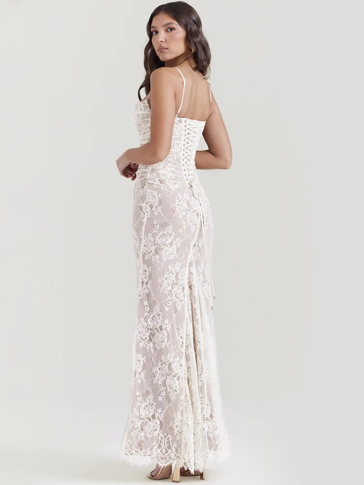 Lace Print Spaghetti Club Maxi Bodycon Dress