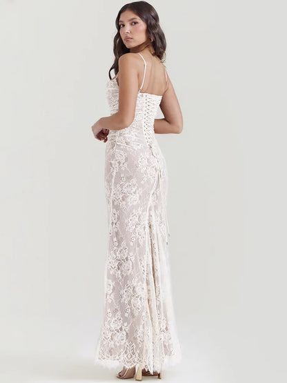 Lace Print Spaghetti Club Maxi Bodycon Dress