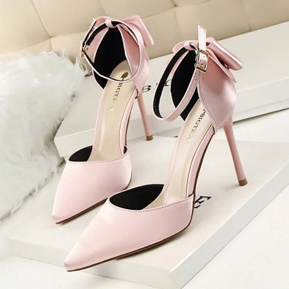 Korean Style Pipanus High Heels Satin Sandals with Bows Women's Shoes