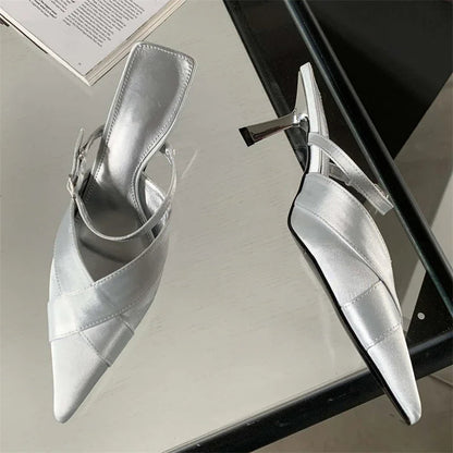Shallow Pointed Toe Women Pumps with Buckle Strap and Thin Heels