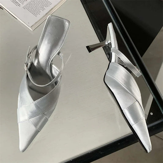 Shallow Pointed Toe Women Pumps with Buckle Strap and Thin Heels