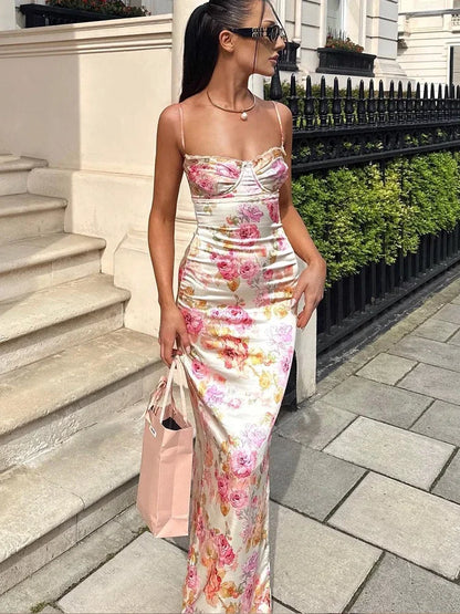 Spaghetti Strap Elegant Maxi Floral Dress