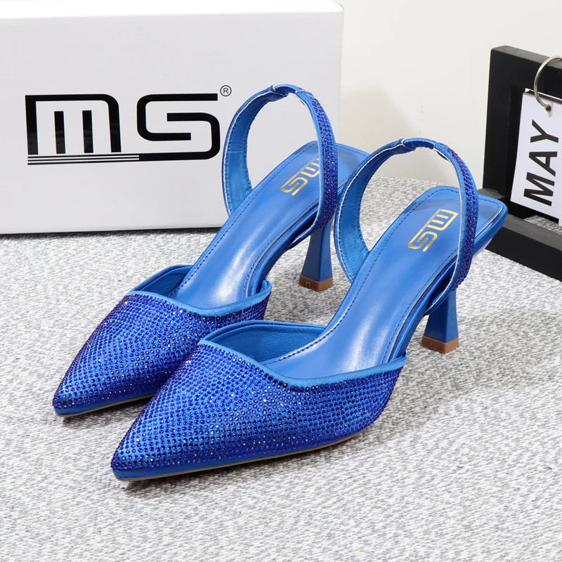 Summer stiletto sandals with pointed rhinestones and 8CM heels