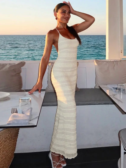 Stripe Lace-up Split Midi Dress