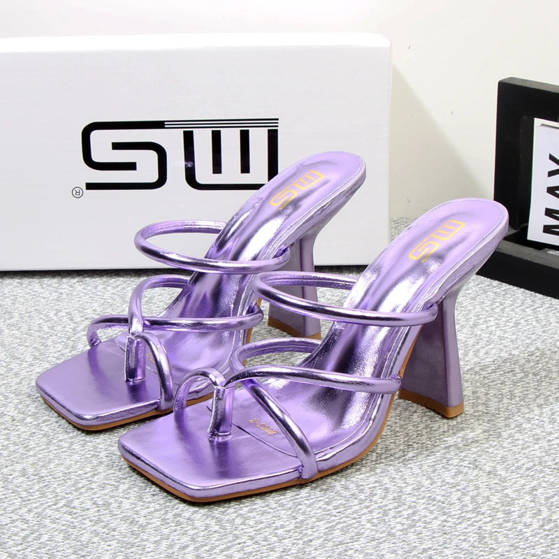 Summer square toe stiletto sandals slippers with a graceful design, featuring a 10cm heel height.