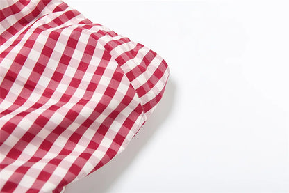 Spring Summer Plaid Tops for Women Streetwear Strapless Off Shoulder Backless Ruched Red T-shirt Girls Sleeveless Tees Top