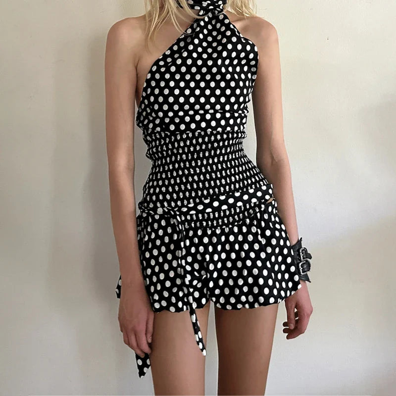 Plaid Backless Halter Bubble Skirt Two Piece Set