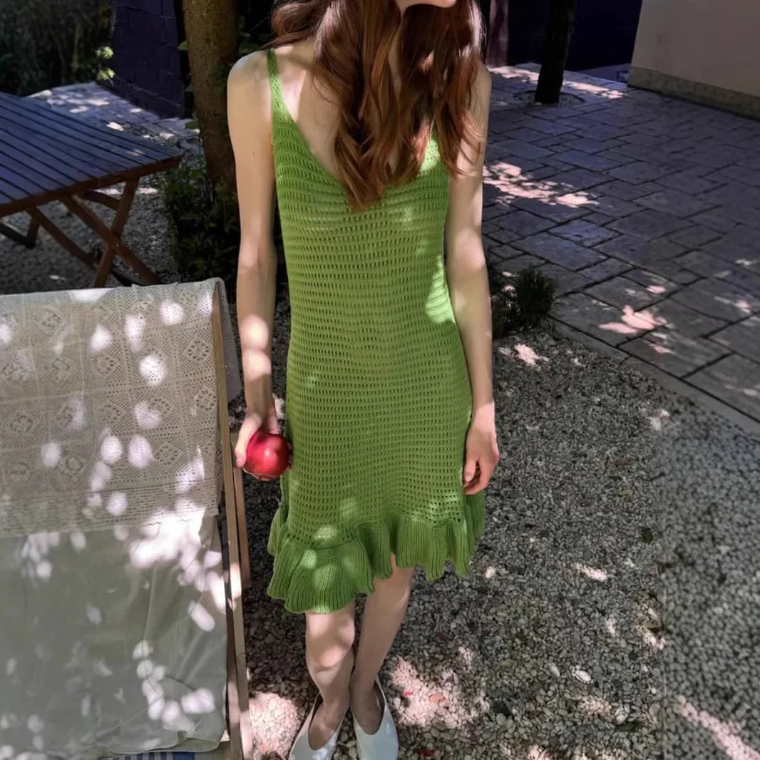 Hollow See Through Knit Mini Dress