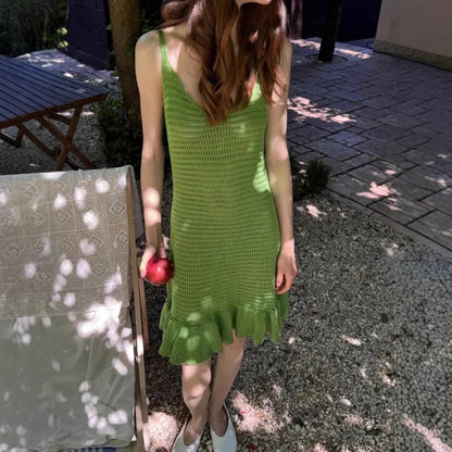 Hollow See Through Knit Mini Dress