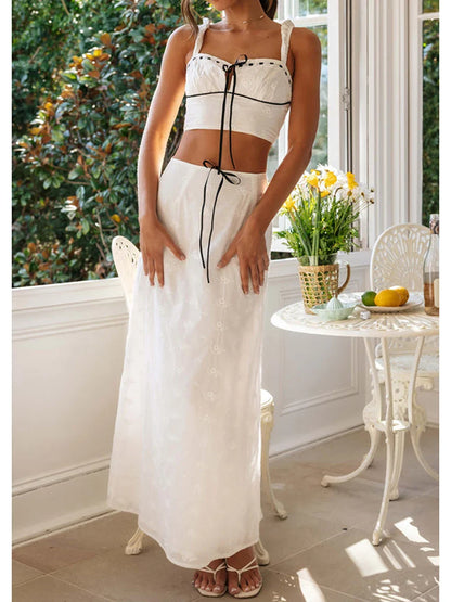 Embroidered Flower Camisole Skirt Two Piece Set