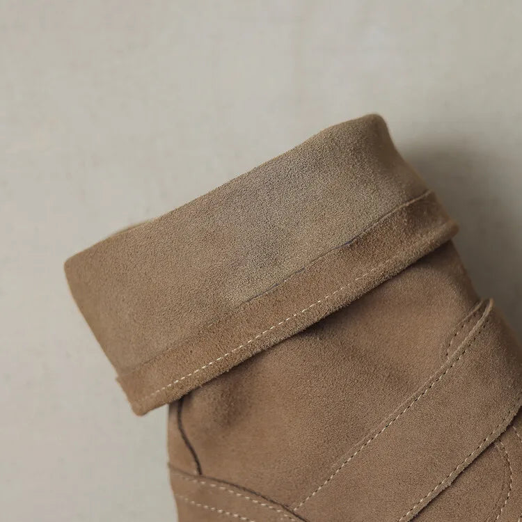 | Suede Buckle Boots in Black