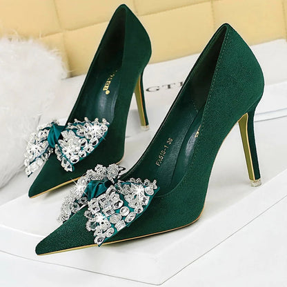 Rhinestone Bowknot Women Pumps - Luxury High Heels for Fashion Banquets