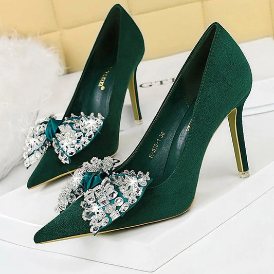 Rhinestone Bowknot Women Pumps - Luxury High Heels for Fashion Banquets