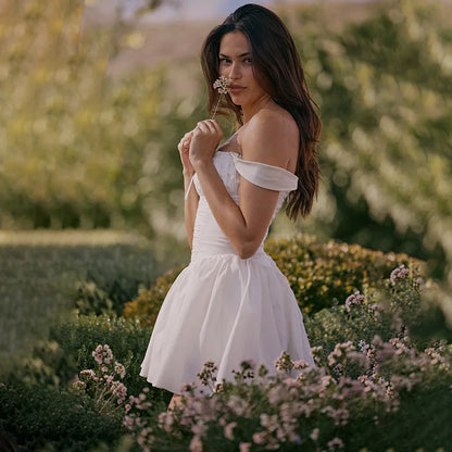 Square Collar Slim Suspender White Prom Dress