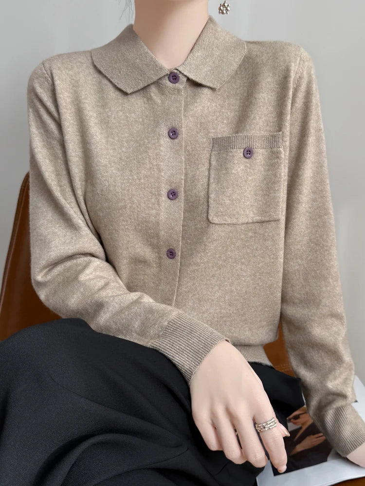 | Merino Wool Polo Cardigan