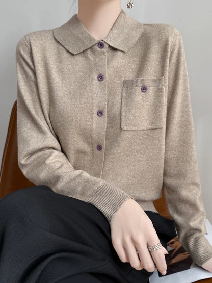 | Merino Wool Polo Cardigan