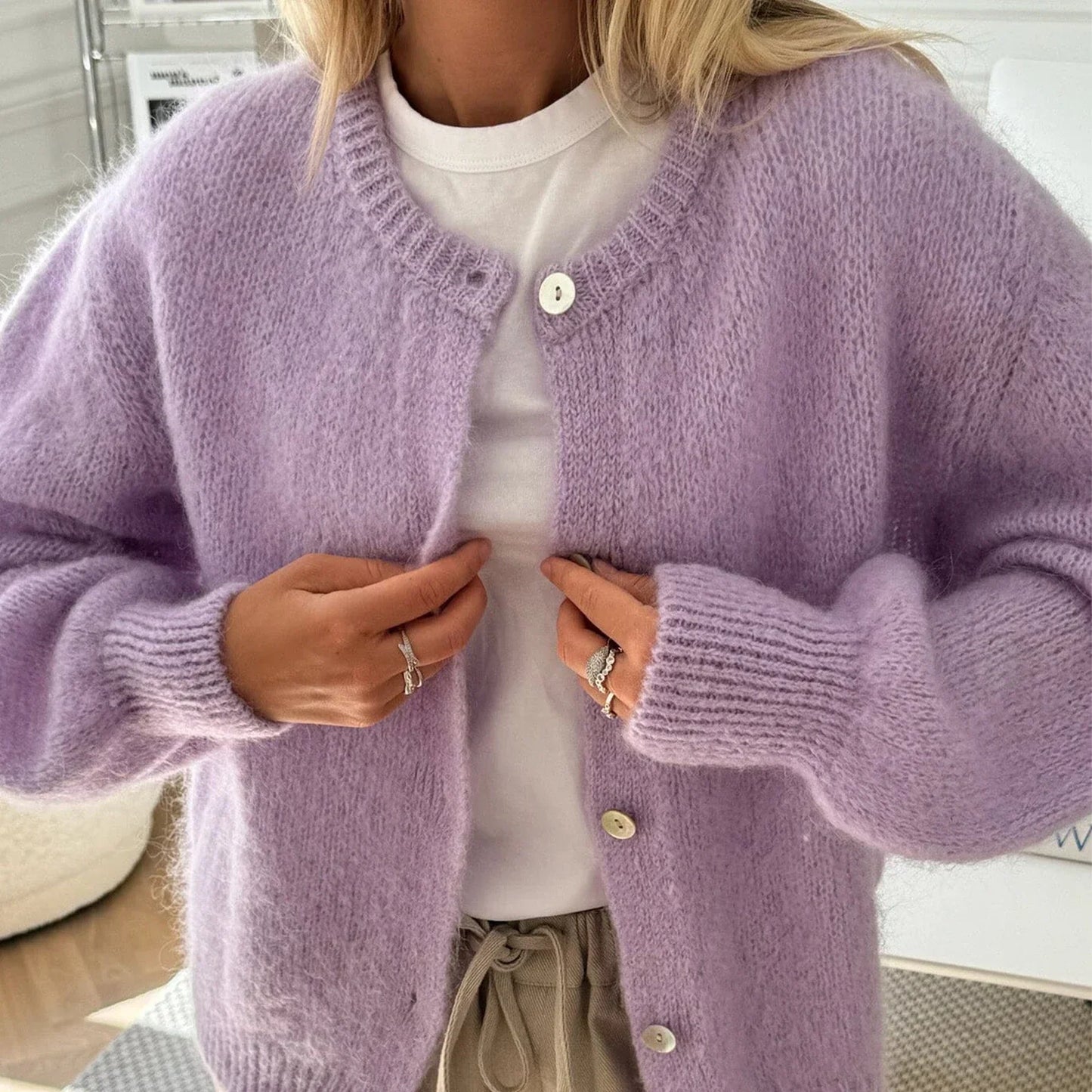 Women Casual Basic Cardigans Front Button Up Long Sleeve Knitwear Y2K Streetwear Solid Color Soft Knitted Sweater Tops Outerwear