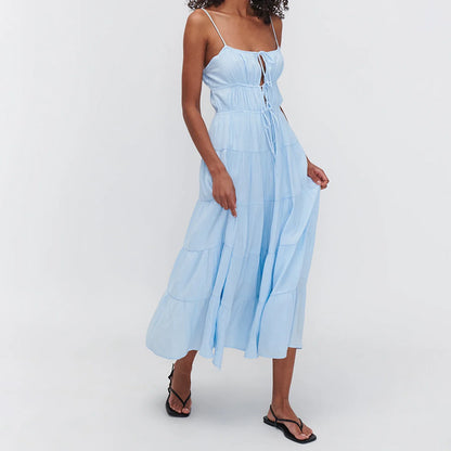 Front Tie Ruffled Slip Cami Vacation Dress