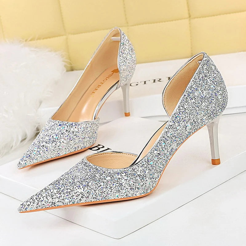 Sequin Cloth High Heels Wedding Shoes Stilettos Sexy High-heeled Shoes