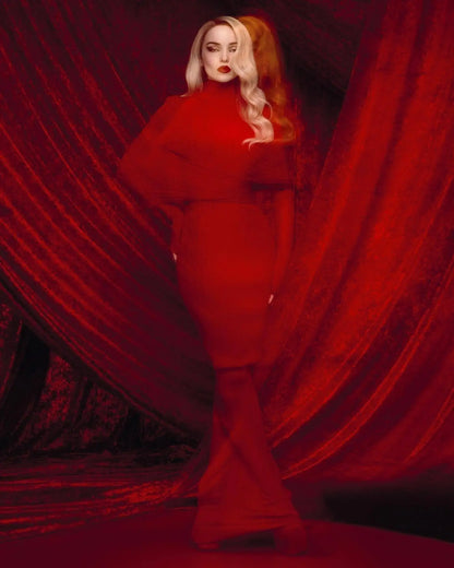 Red Bandage Turtle Neck Cross Design Long Dress