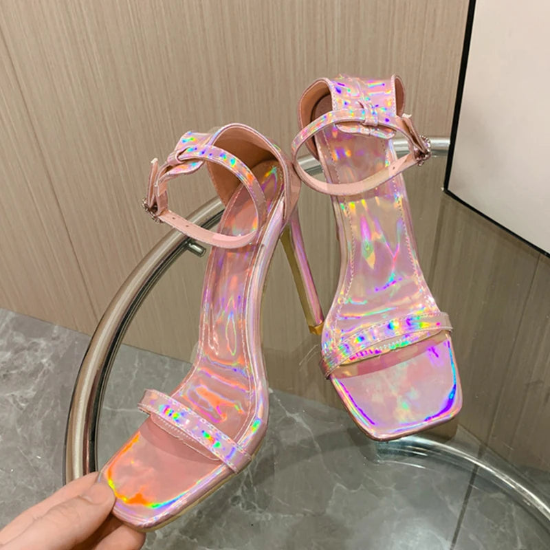 Crystal Heart Buckle Strap Sandal