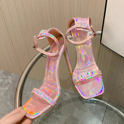 Crystal Heart Buckle Strap Sandal