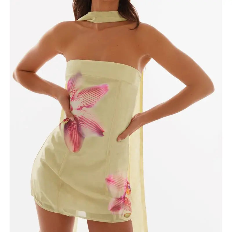 Floral Strapless Bodycon Vacation Dress