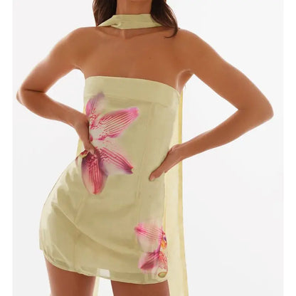 Floral Strapless Bodycon Vacation Dress