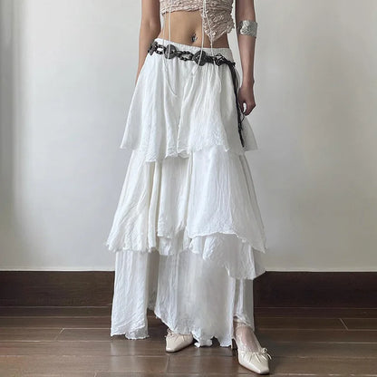 Loose Solid Color Ruffle Skirt