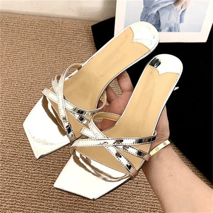 Women's Fashion Narrow Band Slip On Low Heel Slipper