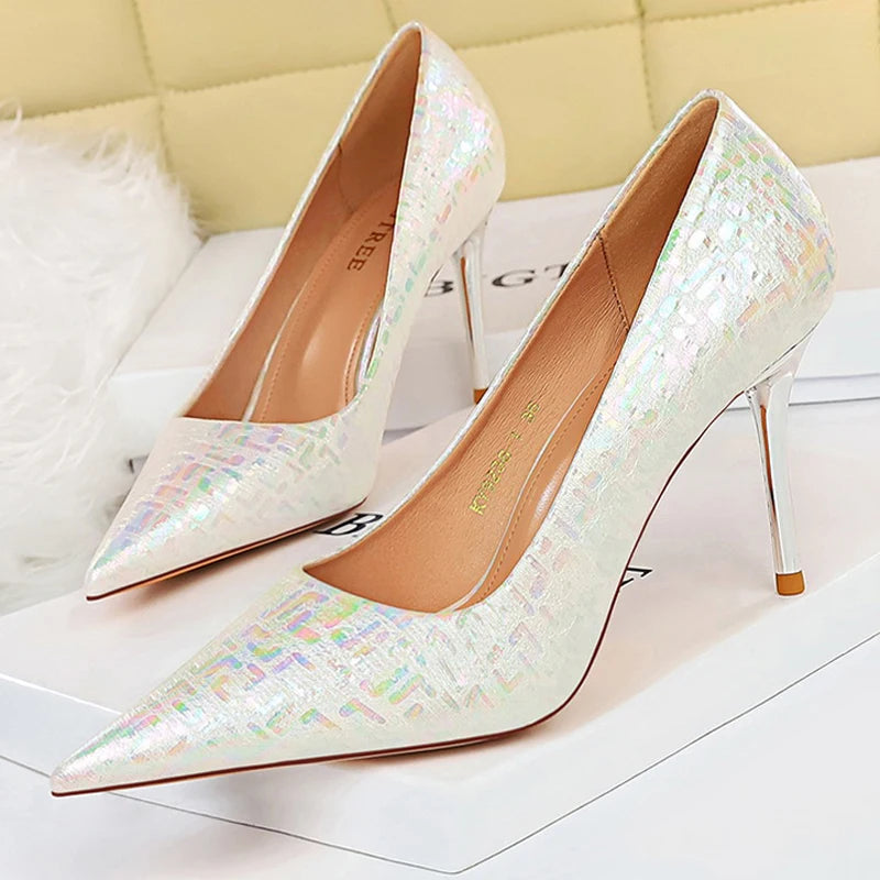 Slivery Golden Wedding Shoes Women Pumps Sexy High Heels