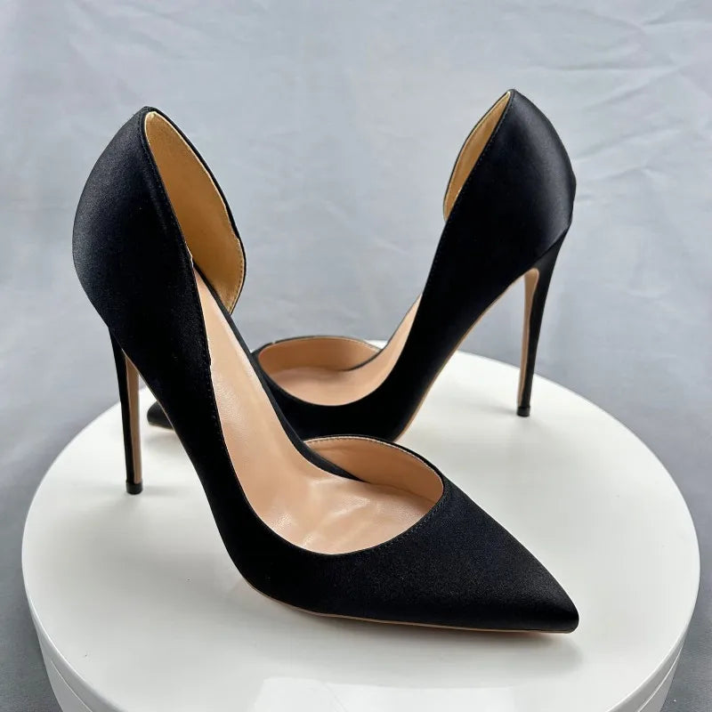 Black Women Side Open Pointy Toe High Heel Shoes
