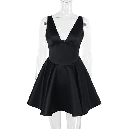 Deep V Backless A-line Bodycon Mini Dress Women