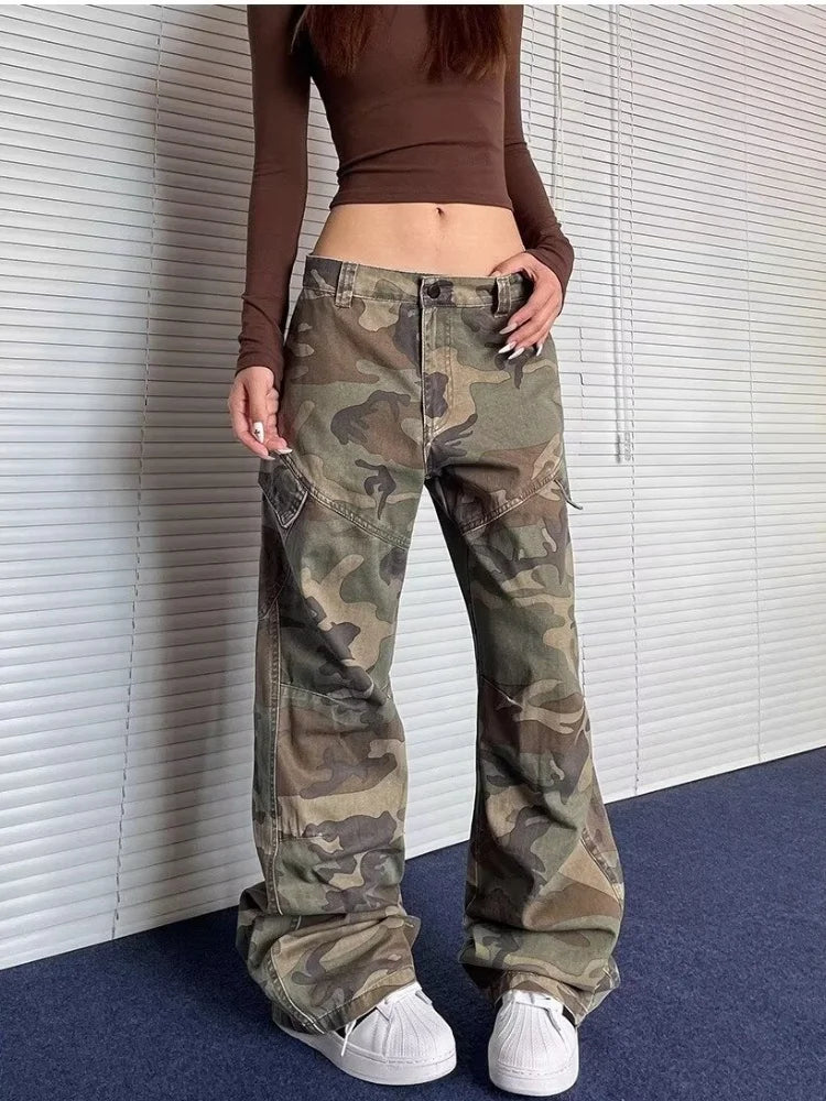 Washed Camouflage Pleated Cargo Pant