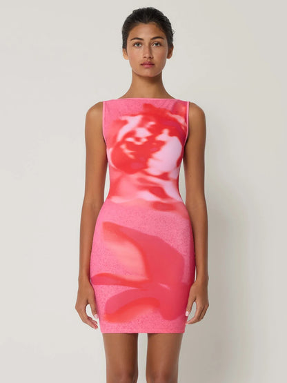 Tie Dye Print Sleeveless O Neck Mini Dress
