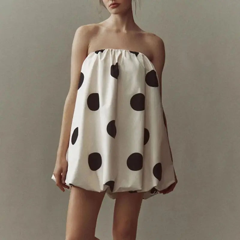 | Polka Dot Strapless Bubble Mini Dress