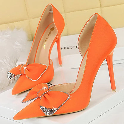 Luxury Rhinestone Bow Women Pumps High Heels Shoes