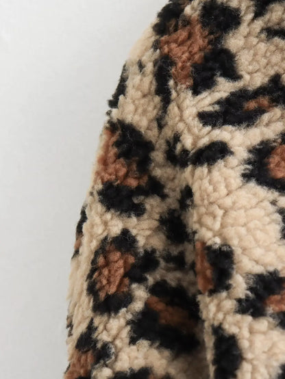 Women Fashion Jacket Winter Casual Ladies Commuter Leopard-print Lamb Wool Solid Jacket For Women's Outwears
