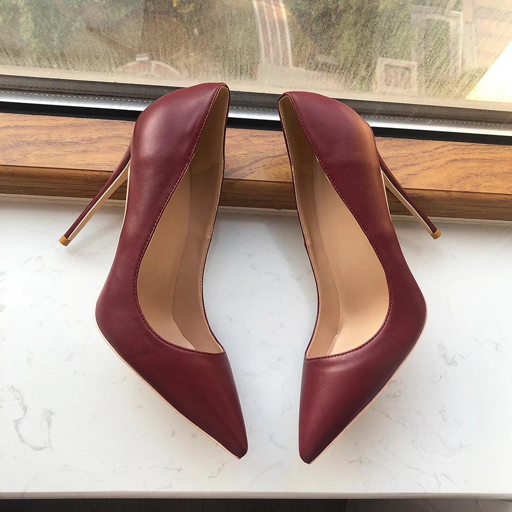 Khaki Brown Matte Pointed Toe Stiletto High Heels for Women